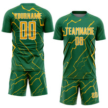 Загрузить изображение в средство просмотра галереи, Custom Kelly Green Gold-White Lightning Sports Sublimation Soccer Uniform Jersey
