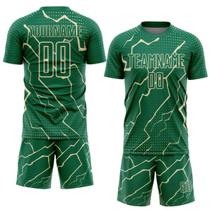Custom Kelly Green Cream Lightning Sports Sublimation Soccer Uniform Jersey