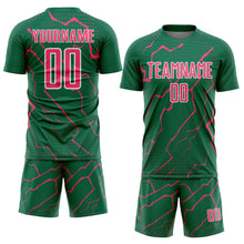 Загрузить изображение в средство просмотра галереи, Custom Kelly Green Neon Pink-White Lightning Sports Sublimation Soccer Uniform Jersey
