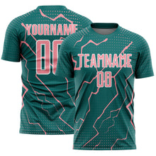 Load image into Gallery viewer, Custom Teal Medium Pink-White Lightning Sports Sublimation Soccer Uniform Jersey
