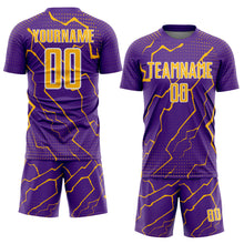 Load image into Gallery viewer, Custom Purple Gold-White Lightning Sports Sublimation Soccer Uniform Jersey
