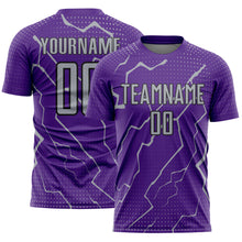 Load image into Gallery viewer, Custom Purple Gray-Black Lightning Sports Sublimation Soccer Uniform Jersey

