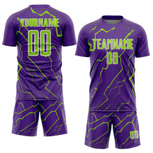 Load image into Gallery viewer, Custom Purple Neon Green-White Lightning Sports Sublimation Soccer Uniform Jersey
