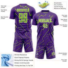 Load image into Gallery viewer, Custom Purple Neon Green-White Lightning Sports Sublimation Soccer Uniform Jersey
