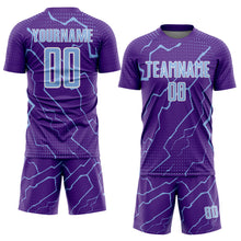 Load image into Gallery viewer, Custom Purple Light Blue-White Lightning Sports Sublimation Soccer Uniform Jersey
