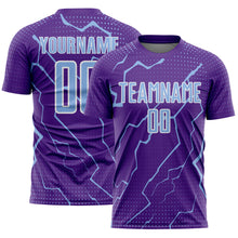 Load image into Gallery viewer, Custom Purple Light Blue-White Lightning Sports Sublimation Soccer Uniform Jersey
