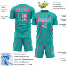 Загрузить изображение в средство просмотра галереи, Custom Aqua Pink-White Lightning Sports Sublimation Soccer Uniform Jersey
