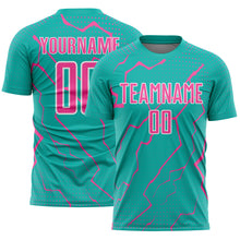 Загрузить изображение в средство просмотра галереи, Custom Aqua Pink-White Lightning Sports Sublimation Soccer Uniform Jersey
