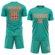 Загрузить изображение в средство просмотра галереи, Custom Aqua Orange-White Lightning Sports Sublimation Soccer Uniform Jersey
