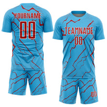 Загрузить изображение в средство просмотра галереи, Custom Sky Blue Red-White Lightning Sports Sublimation Soccer Uniform Jersey
