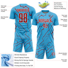 Загрузить изображение в средство просмотра галереи, Custom Sky Blue Red-White Lightning Sports Sublimation Soccer Uniform Jersey
