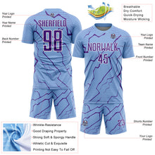 Загрузить изображение в средство просмотра галереи, Custom Light Blue Purple-White Lightning Sports Sublimation Soccer Uniform Jersey
