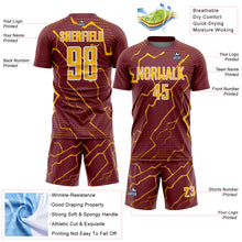 Загрузить изображение в средство просмотра галереи, Custom Burgundy Gold-White Lightning Sports Sublimation Soccer Uniform Jersey
