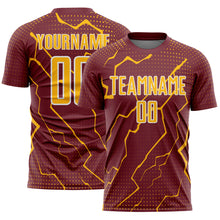 Загрузить изображение в средство просмотра галереи, Custom Burgundy Gold-White Lightning Sports Sublimation Soccer Uniform Jersey
