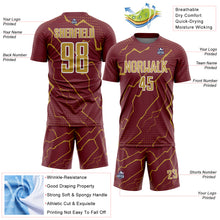 Загрузить изображение в средство просмотра галереи, Custom Burgundy Old Gold-White Lightning Sports Sublimation Soccer Uniform Jersey
