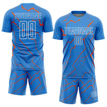 Load image into Gallery viewer, Custom Powder Blue Orange-White Lightning Sports Sublimation Soccer Uniform Jersey
