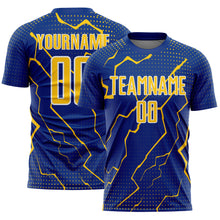 Загрузить изображение в средство просмотра галереи, Custom Royal Yellow-White Lightning Sports Sublimation Soccer Uniform Jersey

