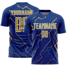 Загрузить изображение в средство просмотра галереи, Custom Royal Old Gold-White Lightning Sports Sublimation Soccer Uniform Jersey
