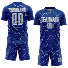 Загрузить изображение в средство просмотра галереи, Custom Royal Gray-White Lightning Sports Sublimation Soccer Uniform Jersey

