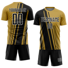 Laden Sie das Bild in den Galerie-Viewer, Custom Old Gold Black-White Lines Sports Sublimation Soccer Uniform Jersey
