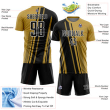 Laden Sie das Bild in den Galerie-Viewer, Custom Old Gold Black-White Lines Sports Sublimation Soccer Uniform Jersey
