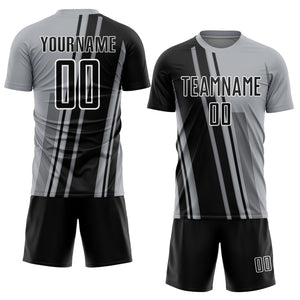 Custom Gray Black-White Lines Sports Sublimation Soccer Uniform Jersey
