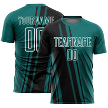 Laden Sie das Bild in den Galerie-Viewer, Custom Teal Black-White Lines Sports Sublimation Soccer Uniform Jersey
