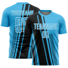 Laden Sie das Bild in den Galerie-Viewer, Custom Sky Blue Black-White Lines Sports Sublimation Soccer Uniform Jersey
