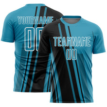 Laden Sie das Bild in den Galerie-Viewer, Custom Panther Blue Black-White Lines Sports Sublimation Soccer Uniform Jersey
