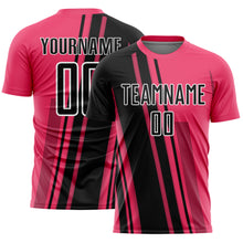 Laden Sie das Bild in den Galerie-Viewer, Custom Neon Pink Black-White Lines Sports Sublimation Soccer Uniform Jersey
