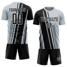 Laden Sie das Bild in den Galerie-Viewer, Custom Silver Black-White Lines Sports Sublimation Soccer Uniform Jersey
