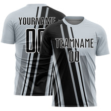 Laden Sie das Bild in den Galerie-Viewer, Custom Silver Black-White Lines Sports Sublimation Soccer Uniform Jersey
