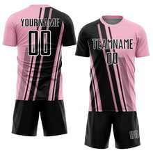 Laden Sie das Bild in den Galerie-Viewer, Custom Light Pink Black-White Lines Sports Sublimation Soccer Uniform Jersey
