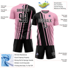 Laden Sie das Bild in den Galerie-Viewer, Custom Light Pink Black-White Lines Sports Sublimation Soccer Uniform Jersey
