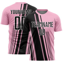 Laden Sie das Bild in den Galerie-Viewer, Custom Light Pink Black-White Lines Sports Sublimation Soccer Uniform Jersey
