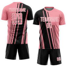 Laden Sie das Bild in den Galerie-Viewer, Custom Medium Pink Black-White Lines Sports Sublimation Soccer Uniform Jersey
