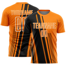 Laden Sie das Bild in den Galerie-Viewer, Custom Bay Orange Black-White Lines Sports Sublimation Soccer Uniform Jersey
