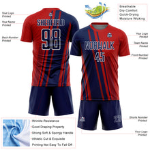 Laden Sie das Bild in den Galerie-Viewer, Custom Red Navy-White Lines Sports Sublimation Soccer Uniform Jersey
