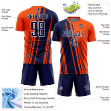 Laden Sie das Bild in den Galerie-Viewer, Custom Orange Navy-White Lines Sports Sublimation Soccer Uniform Jersey
