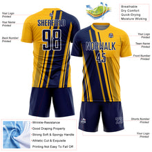 Laden Sie das Bild in den Galerie-Viewer, Custom Gold Navy-White Lines Sports Sublimation Soccer Uniform Jersey
