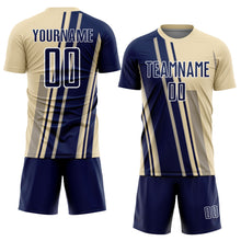 Laden Sie das Bild in den Galerie-Viewer, Custom Cream Navy-White Lines Sports Sublimation Soccer Uniform Jersey
