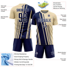 Laden Sie das Bild in den Galerie-Viewer, Custom Cream Navy-White Lines Sports Sublimation Soccer Uniform Jersey
