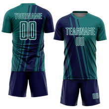 Laden Sie das Bild in den Galerie-Viewer, Custom Teal Navy-White Lines Sports Sublimation Soccer Uniform Jersey
