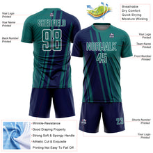 Laden Sie das Bild in den Galerie-Viewer, Custom Teal Navy-White Lines Sports Sublimation Soccer Uniform Jersey
