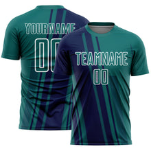 Laden Sie das Bild in den Galerie-Viewer, Custom Teal Navy-White Lines Sports Sublimation Soccer Uniform Jersey
