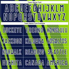 Laden Sie das Bild in den Galerie-Viewer, Custom Neon Green Navy-White Lines Sports Sublimation Soccer Uniform Jersey
