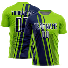 Laden Sie das Bild in den Galerie-Viewer, Custom Neon Green Navy-White Lines Sports Sublimation Soccer Uniform Jersey
