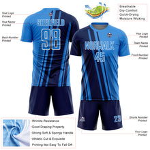 Laden Sie das Bild in den Galerie-Viewer, Custom Powder Blue Navy-White Lines Sports Sublimation Soccer Uniform Jersey
