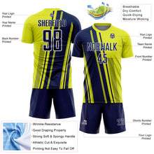 Laden Sie das Bild in den Galerie-Viewer, Custom Neon Yellow Navy-White Lines Sports Sublimation Soccer Uniform Jersey

