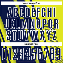 Laden Sie das Bild in den Galerie-Viewer, Custom Neon Yellow Navy-White Lines Sports Sublimation Soccer Uniform Jersey
